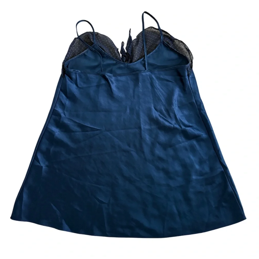 Vintage Navy Polka Dot Satin Slip Nightie Feminine 90s - Picture 3 of 3